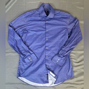 Hugo Boss BOSS Regular Fit Dress Shirt 41 Large Blue Italian Fabric